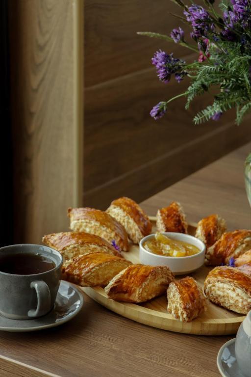 Breakfast pastries and tea